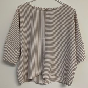 Express Soft Pink and White Striped Oversize 3/4 Dolman Sleeves Blouse